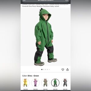 Dino Green Kids rain suit